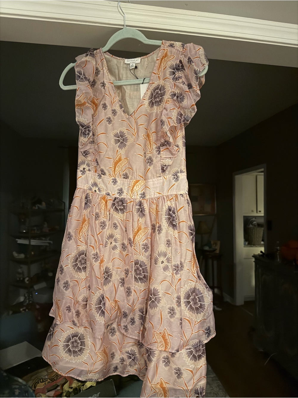 Current Air Pink Floral Mini Dress with Orange Accents